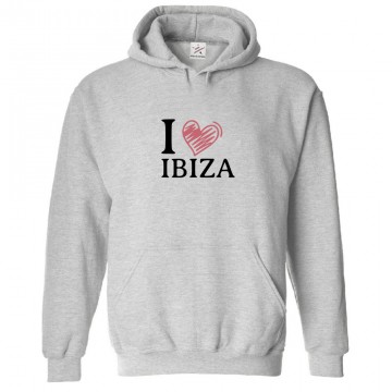 I Love Ibiza Classic Unisex Kids and Adults Pullover Hoodie for Beach Lovers